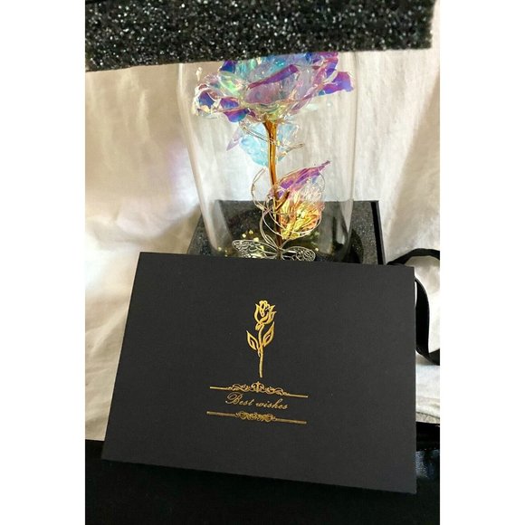 Eternal Rose In Dome With Fairy Lights Batteries Included Best Wishes Boxed Gift - Picture 7 of 11